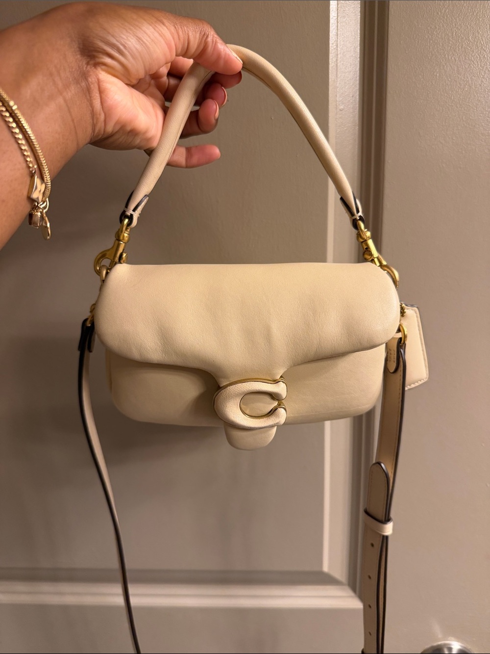 Coach Cream Leather Shoulder Bag with Gold Hardware